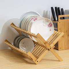 Double Bamboo Compact Dish Rack