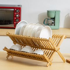 Double Bamboo Compact Dish Rack